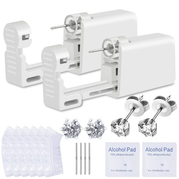 Ear Piercing Kit, 2 Pcs Disposable Ear Piercing Gun with Preloaded Ear Stud, at Home Self Ear Piercer Kit - 5MM Earrings Stud