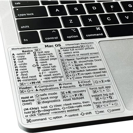 Mac OS Shortcuts Sticker | Mac Keyboard Stickers for Mac OS | No-Residue Laminated Vinyl Macbook Stickers for Laptop | Macbook Shortcut Stickers for 13-16" Air and Pro (Clear/Black)