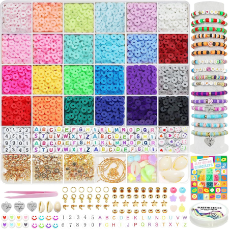 6600+PCS Clay Beads Bracelet Making Kit,24 Color DIY Flat Preppy Beads for Friendship Jewelry Making,Polymer Heishi Beads with Charms Gifts for Music Singer Limited Edition